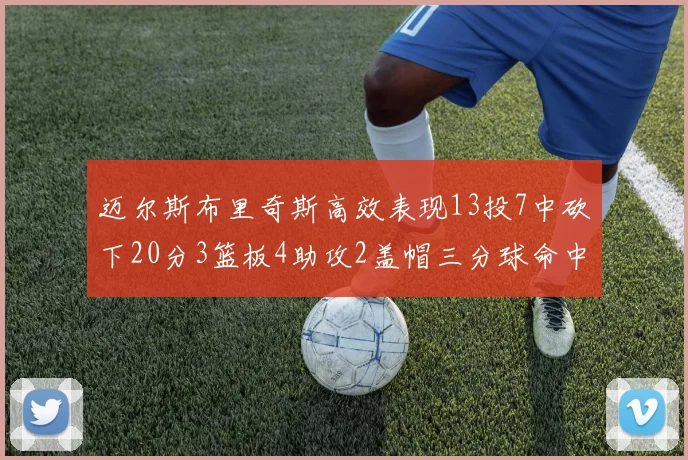 迈尔斯布里奇斯高效表现13投7中砍下20分3篮板4助攻2盖帽三分球命中率出色